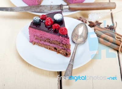 Blueberry And Raspberry Cake Mousse Dessert Stock Photo