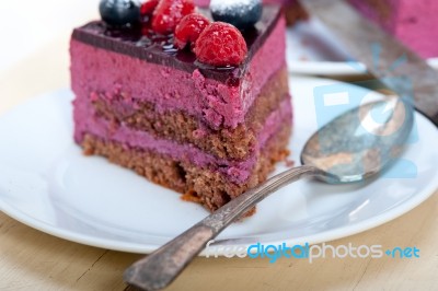 Blueberry And Raspberry Cake Mousse Dessert Stock Photo