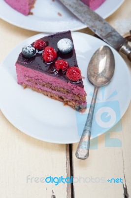 Blueberry And Raspberry Cake Mousse Dessert Stock Photo