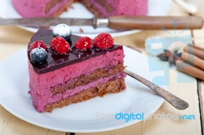 Blueberry And Raspberry Cake Mousse Dessert Stock Photo