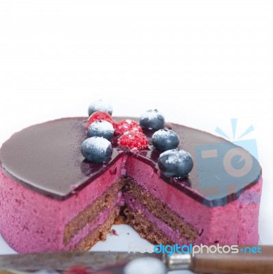 Blueberry And Raspberry Cake Mousse Dessert Stock Photo