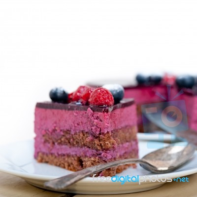 Blueberry And Raspberry Cake Mousse Dessert Stock Photo