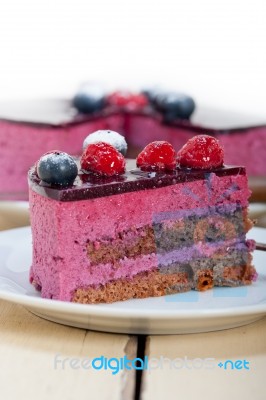 Blueberry And Raspberry Cake Mousse Dessert Stock Photo