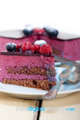 Blueberry And Raspberry Cake Mousse Dessert Stock Photo