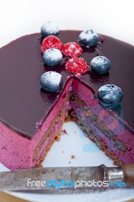 Blueberry And Raspberry Cake Mousse Dessert Stock Photo