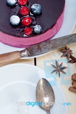 Blueberry And Raspberry Cake Mousse Dessert Stock Photo