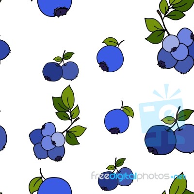 Blueberry Seamless Pattern By Hand Drawing On White Backgrounds Stock Image