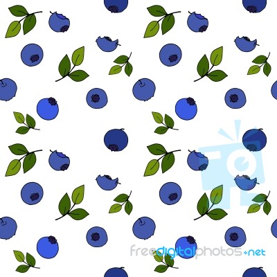 Blueberry Seamless Pattern By Hand Drawing On White Backgrounds Stock Image