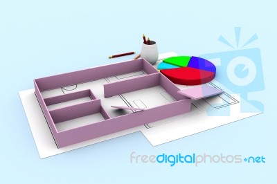 Blueprints And Pie Chart Stock Image