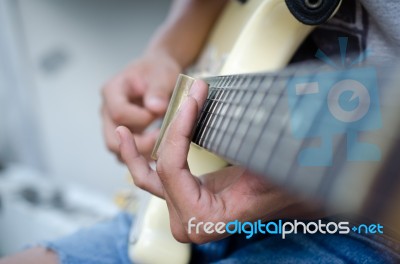 Blues Slide Guitar,electric Guitar Player Performing Song With Slider Stock Photo