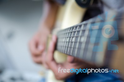 Blues Slide Guitar,electric Guitar Player Performing Song With Slider Stock Photo