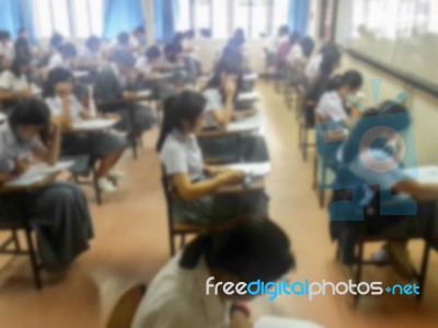 Blur Background University Students Writing Answer Doing Exam In… Stock Photo