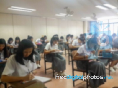 Blur Background University Students Writing Answer Doing Exam In… Stock Photo