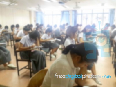 Blur Background University Students Writing Answer Doing Exam In… Stock Photo