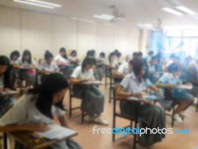 Blur Background University Students Writing Answer Doing Exam In… Stock Photo