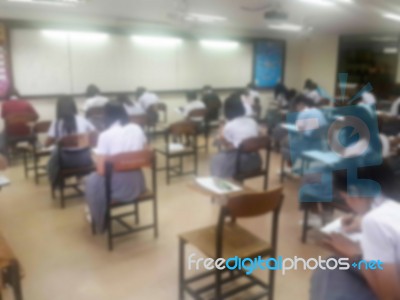 Blur Background University Students Writing Answer Doing Exam In… Stock Photo