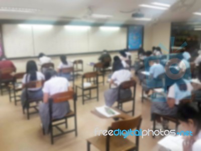 Blur Background University Students Writing Answer Doing Exam In… Stock Photo