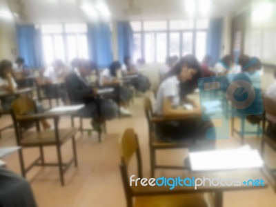 Blur Background University Students Writing Answer Doing Exam In… Stock Photo