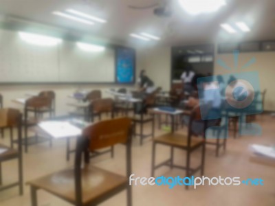 Blur Background University Students Writing Answer Doing Exam In… Stock Photo