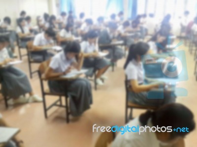 Blur Background University Students Writing Answer Doing Exam In… Stock Photo