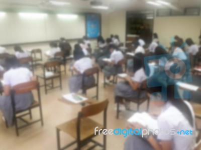 Blur Background University Students Writing Answer Doing Exam In… Stock Photo