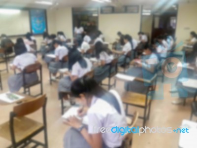 Blur Background University Students Writing Answer Doing Exam In… Stock Photo