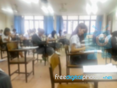 Blur Background University Students Writing Answer Doing Exam In… Stock Photo