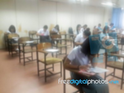 Blur Background University Students Writing Answer Doing Exam In… Stock Photo