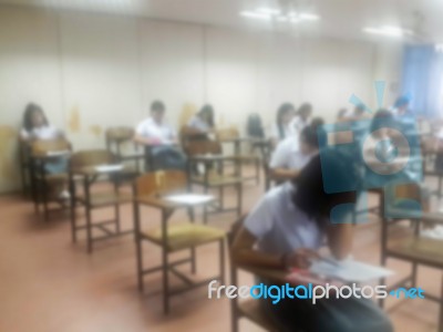 Blur Background University Students Writing Answer Doing Exam In… Stock Photo