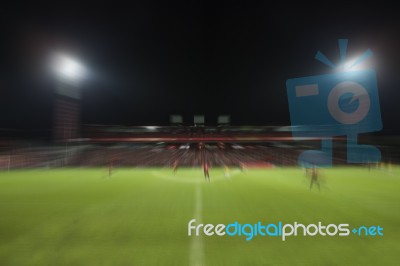 Blur Motion Of Soccer Football Sport Stadium Night Scene Use For… Stock Photo