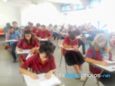 Blur School Or University Students Writing Answer Stock Photo