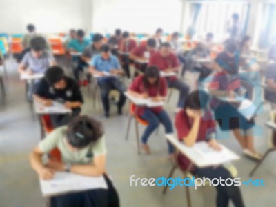 Blur School Or University Students Writing Answer Stock Photo