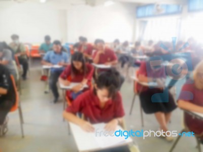 Blur School Or University Students Writing Answer Stock Photo