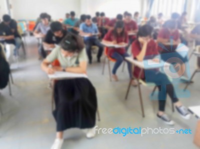 Blur School Or University Students Writing Answer Stock Photo