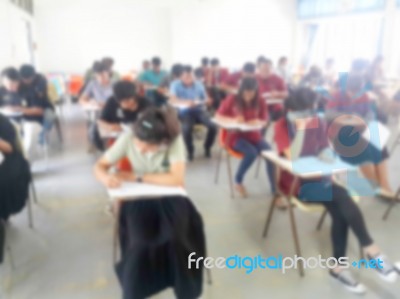 Blur School Or University Students Writing Answer Stock Photo