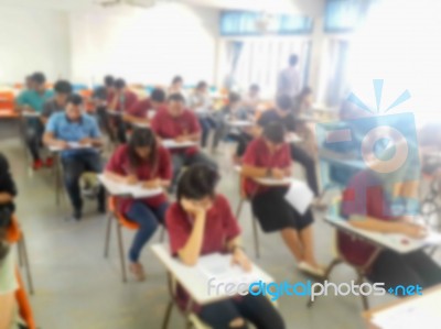 Blur School Or University Students Writing Answer Stock Photo