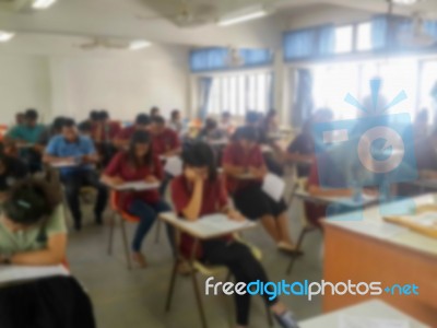 Blur School Or University Students Writing Answer Stock Photo