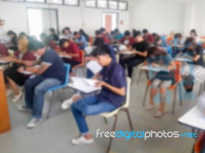 Blur School Or University Students Writing Answer Stock Photo