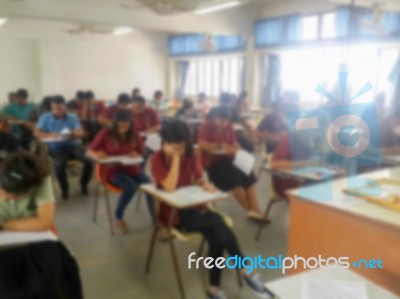 Blur School Or University Students Writing Answer Stock Photo