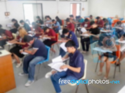 Blur School Or University Students Writing Answer Stock Photo