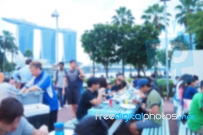 Blurred Abstract Background Of People Dining In Singapore Stock Photo