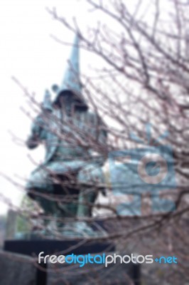 Blurred Abstract Background Of Statue Kato Kiyomasa Former Daimyo Of Kumamoto Stock Photo