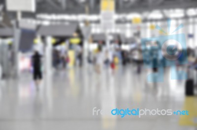 Blurred Background At Airport Terminal With Bokeh Light Stock Photo