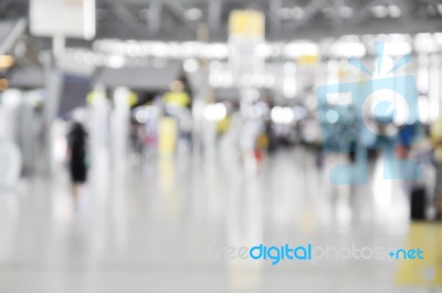 Blurred Background At Airport Terminal With Bokeh Light Stock Photo