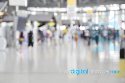 Blurred Background At Airport Terminal With Bokeh Light Stock Photo