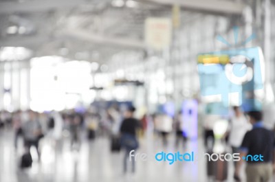 Blurred Background At Airport Terminal With Bokeh Light Stock Photo