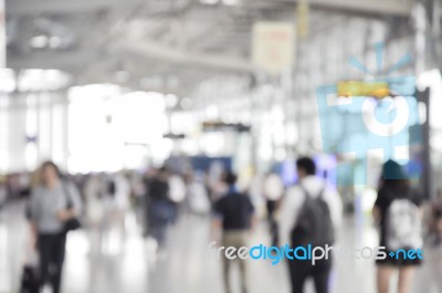 Blurred Background At Airport Terminal With Bokeh Light Stock Photo