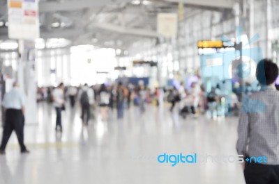 Blurred Background At Airport Terminal With Bokeh Light Stock Photo