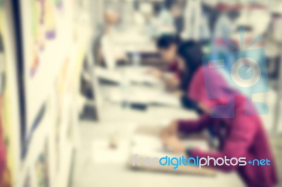 Blurred Children In The Art Room Stock Photo