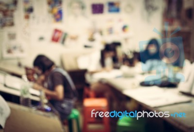 Blurred Children In The Art Room Background Stock Photo